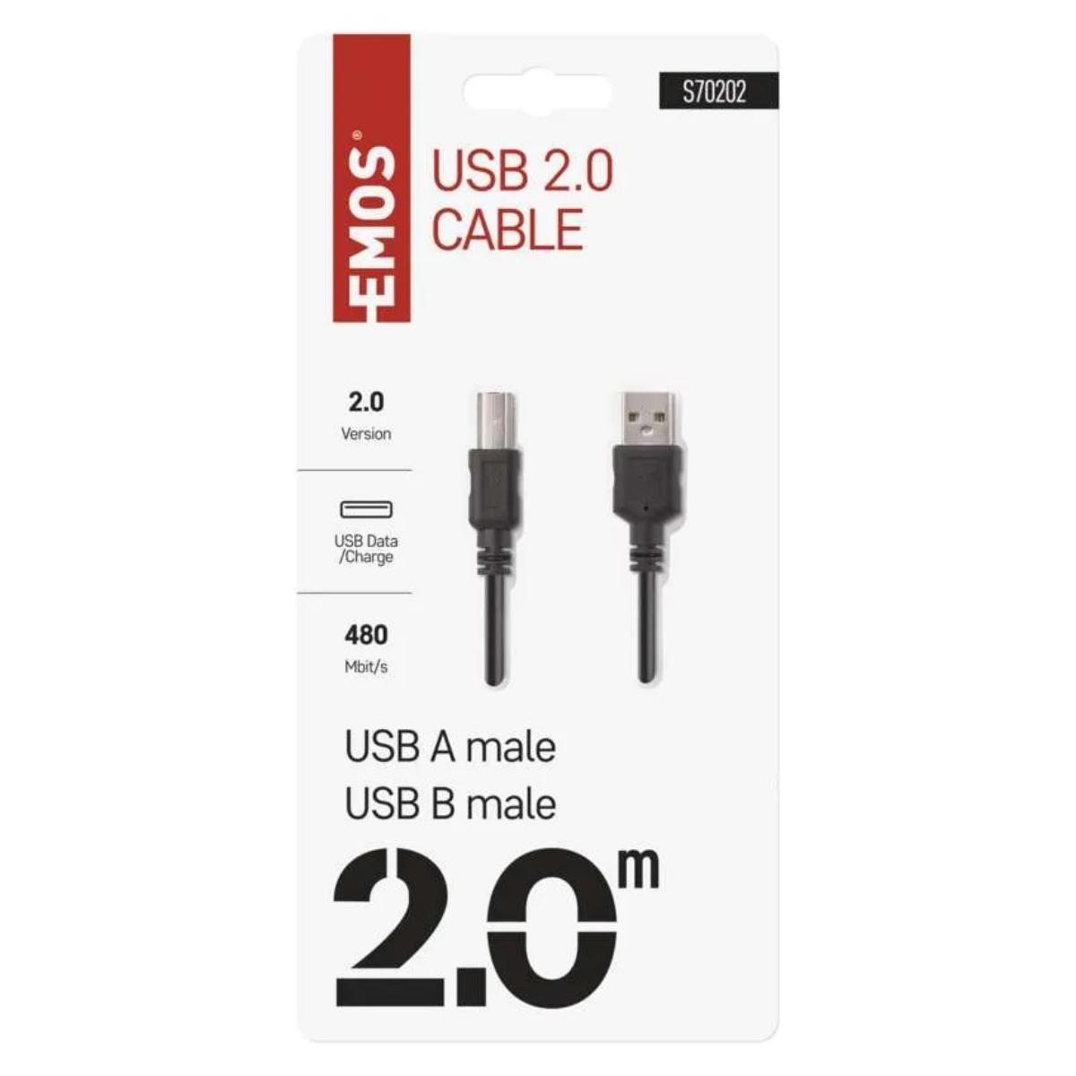 USB КАБЕЛ 2.0 USB A-USB B 2М ЧЕРЕН EMOS