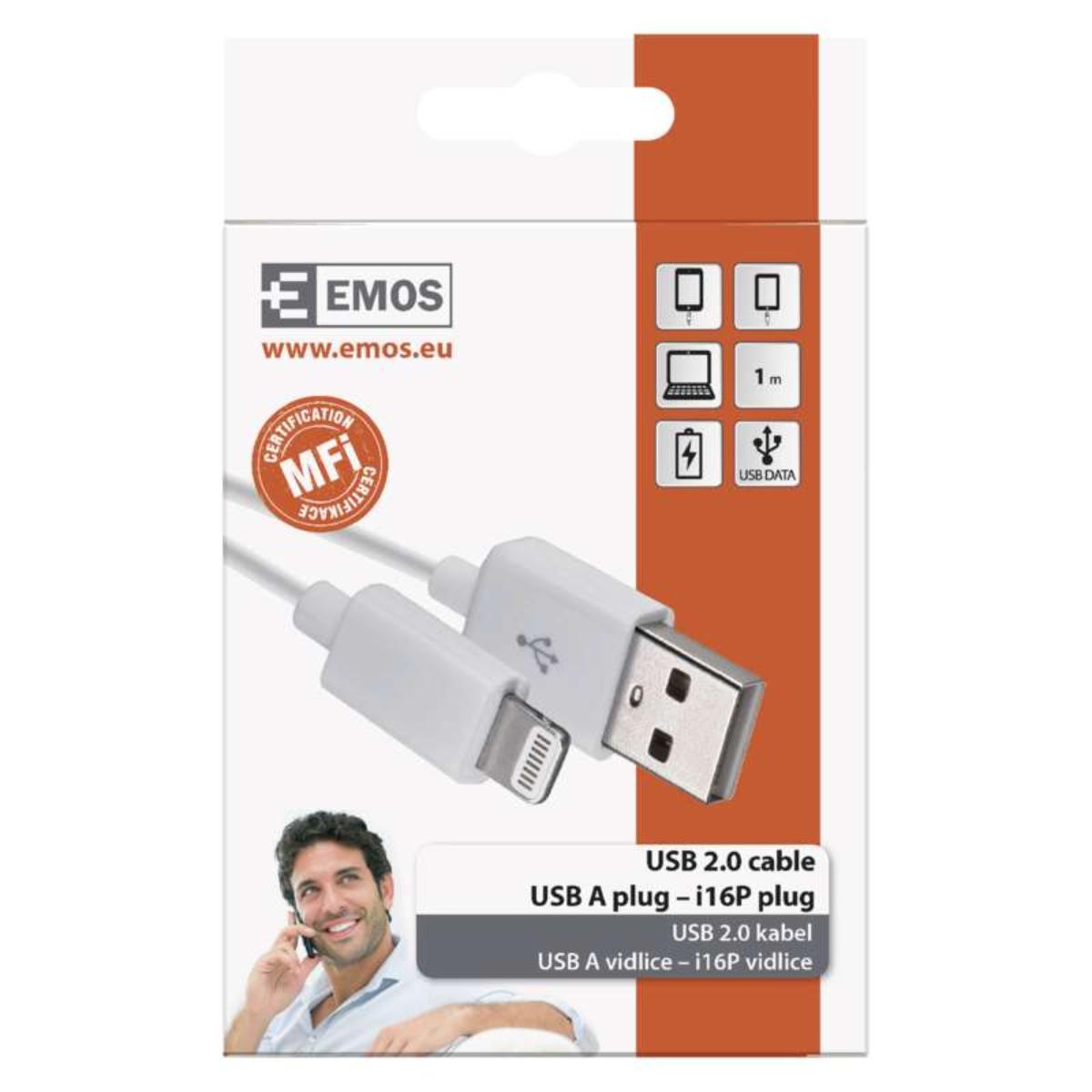USB КАБЕЛ ЗА iPHONE 1 М, БЯЛ EMOS