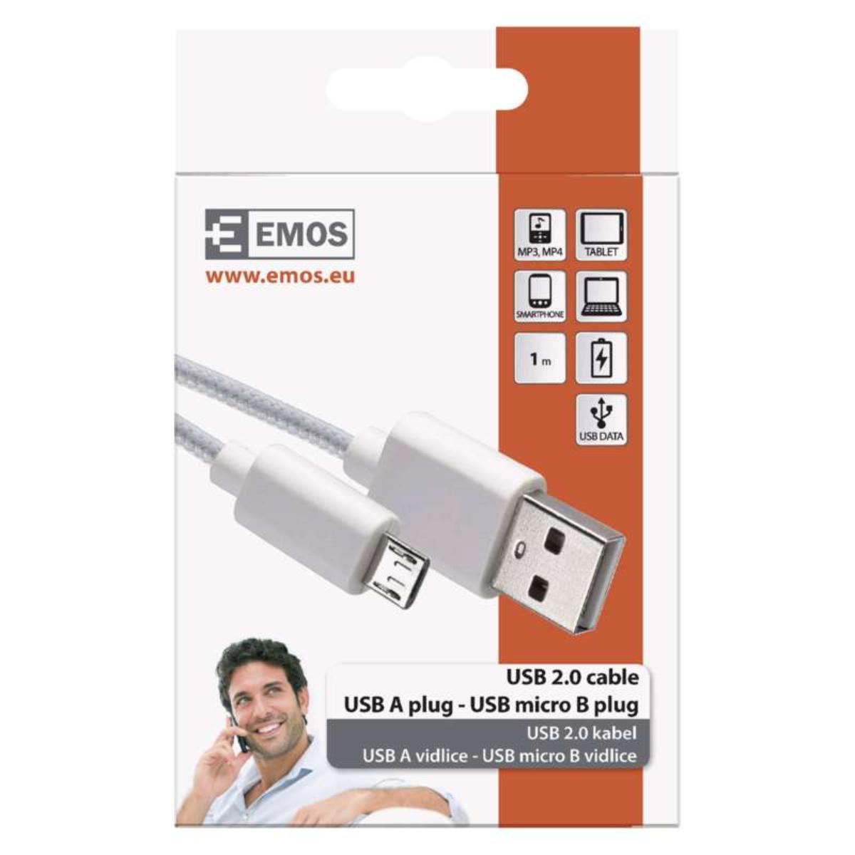 МИКРО USB КАБЕЛ 2.0, 1М БЯЛ