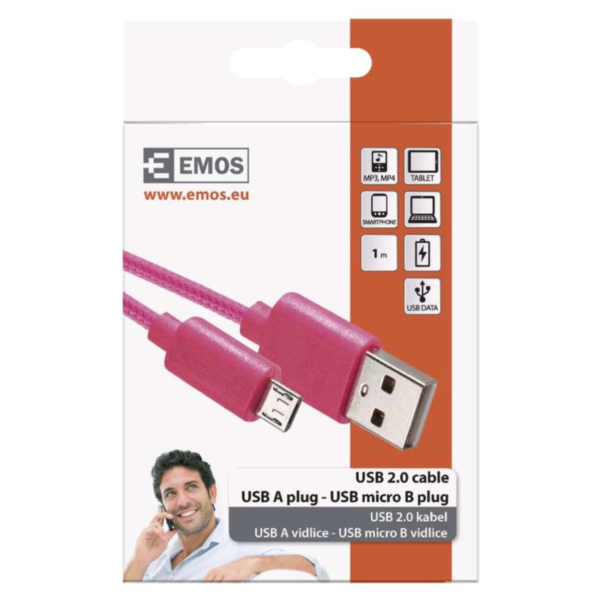 МИКРО USB КАБЕЛ 2.0,1М РОЗОВ